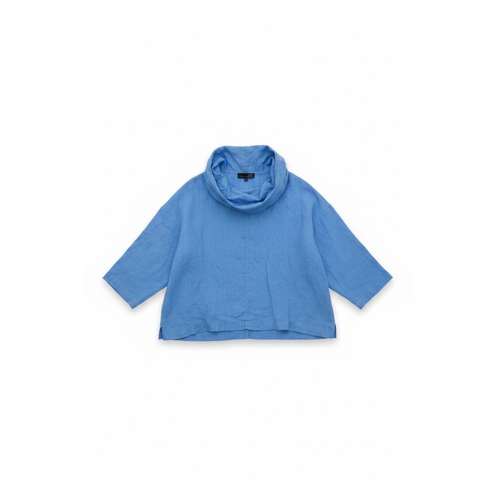 Liv by Habitat Clothes to Live In 100% Linen Cowl Neck Blouse Size Large Blue